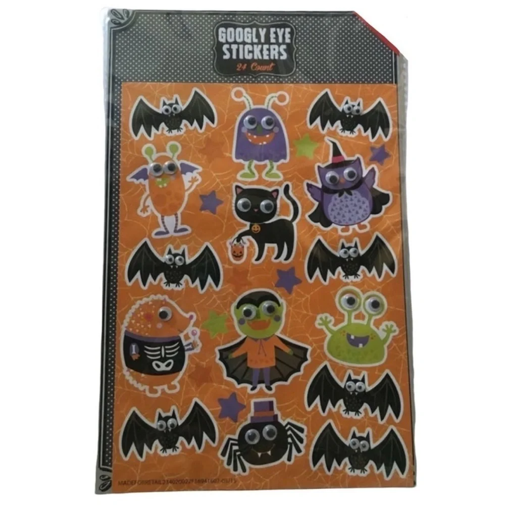 Halloween Stickers Holographic Googly Eyes Bats Cats Pumpkins Monsters Spiders
